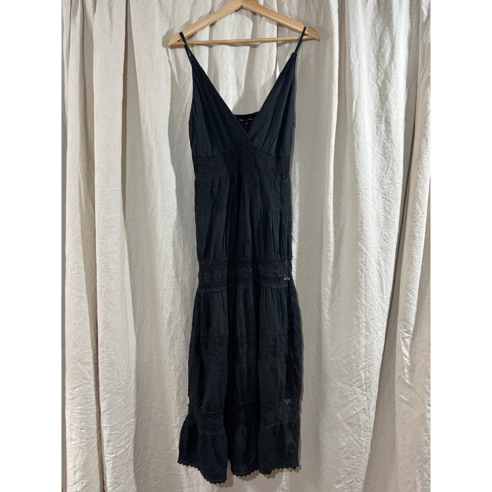 Just Love Black Cotton Lace Trim Smocked Maxi Dress Womens Large NWT Boho Tiered